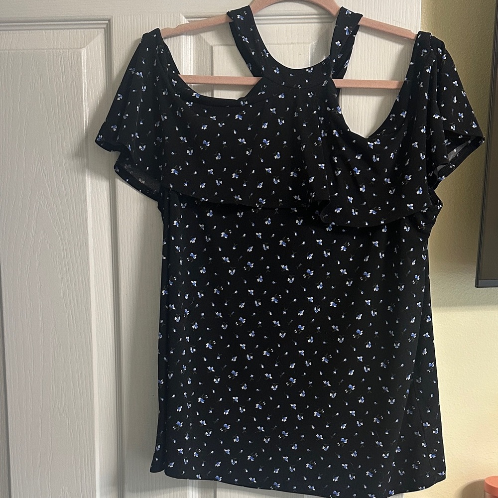 Michael Kors Black and Blue Floral Blouse